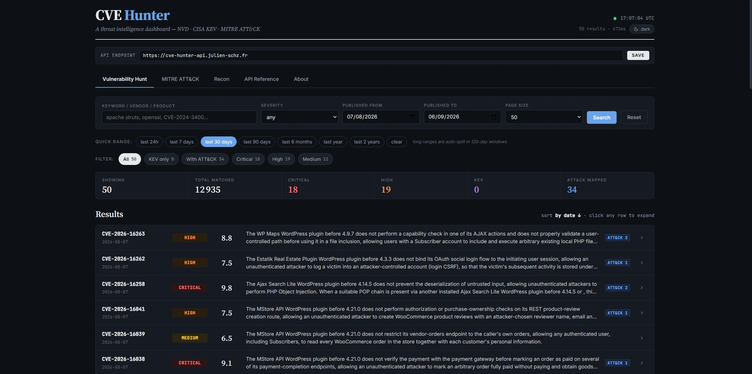 Interface de CVEHunter